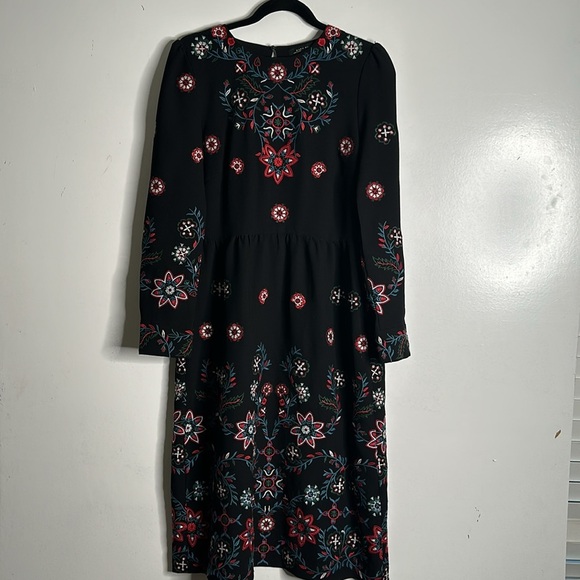 Zara black embroidered multi color midi dress size large cottage core long sleev - Picture 4 of 11